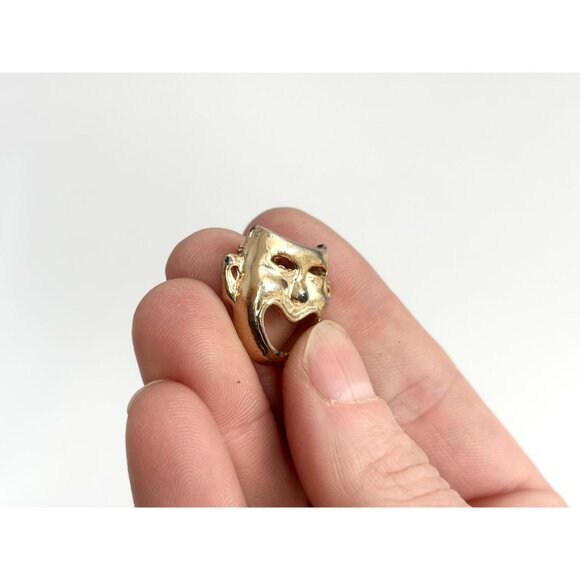 Happy Mask Gold Toned Vintage Costume Jewelry Brooch | Lapel Pin - Picture 7 of 10